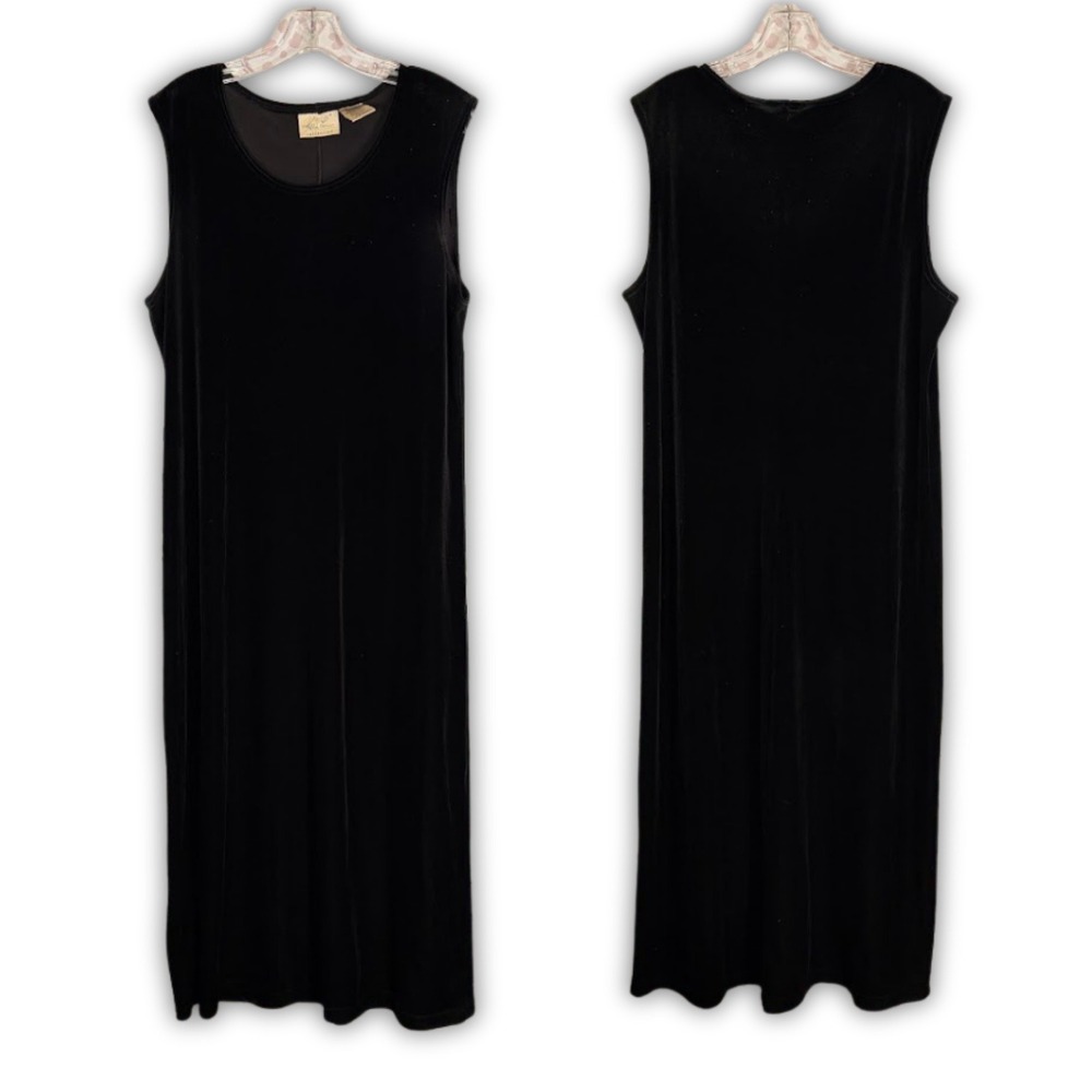 Vintage Kathie Lee Black Velvet Sleeveless Maxi Overall Dress Jumper XL 16